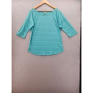 Free Society Teal Blue‎ Striped Burnout Top XL 3/4 Sleeve Casual Boho V67224K